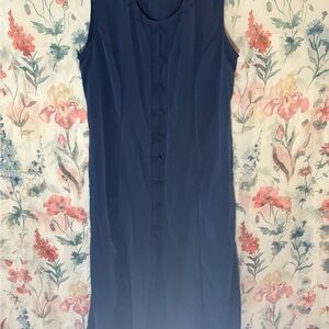 Vintage Sleeveless Blue Button-Down Dress